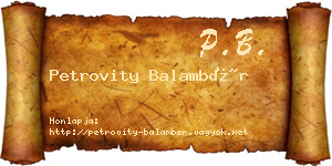 Petrovity Balambér névjegykártya